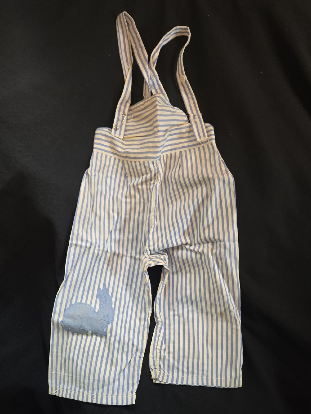 Blue and White Striped Kids Overalls with Bunny Applique